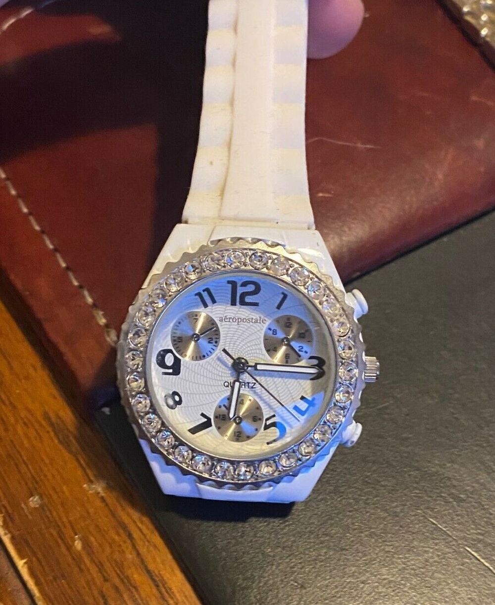 Women's 40mm Aeropostale Watch, White Metal Case with Crystal Accents